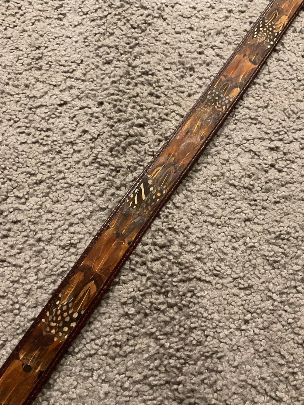 True Vintage Peacock Feather Brown Leather Belt with Brass-Toned Buckle 70’s
